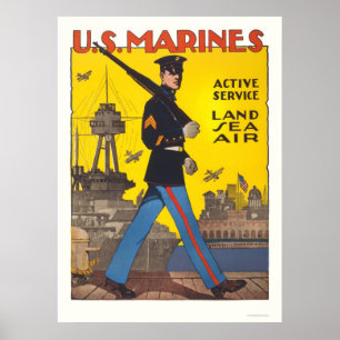 Poster Marines - service actif - terre, mer, air