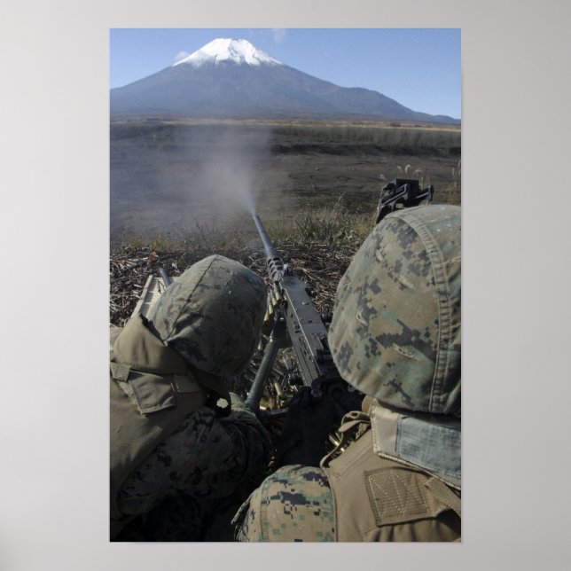 Poster Marines tire une mitrailleuse de calibre M2 50 (Devant)