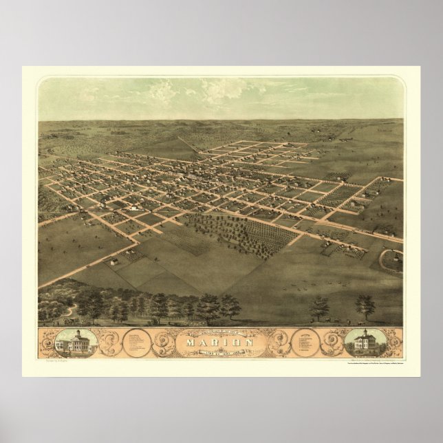 Poster Marion, IA Carte panoramique - 1868 (Devant)