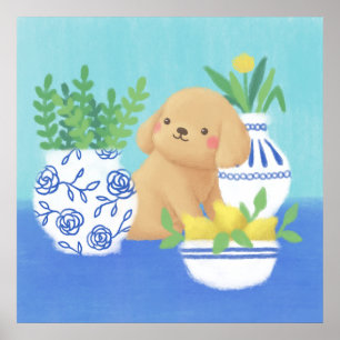 Poster Marionnette mignonne avec Plantes, citrons et fleu
