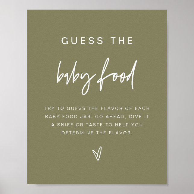 Poster MARLO Boho Olive Green Guess the Baby Food Game (Devant)