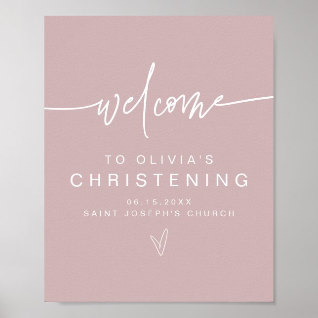 Poster MARLO Modern Boho Dusty Rose Christening Bienvenue (Devant)