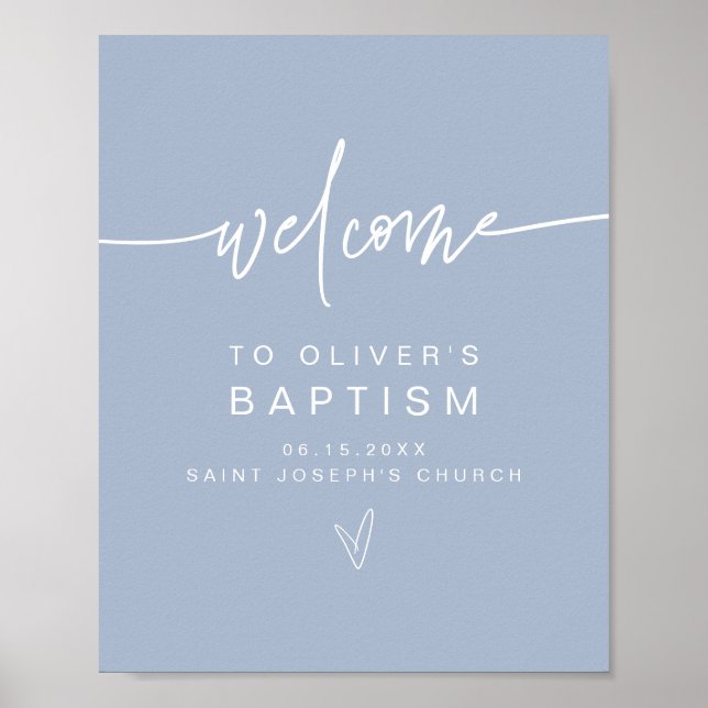 Poster MARLO Moderne Boho Dusty Baptême Bleu Bienvenue (Devant)