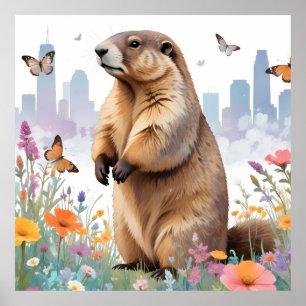 Poster Marmotte Vintage Animal Nature Environnement Décor