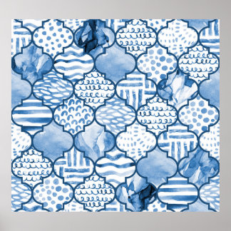 Poster Marocain géométrique, aquarelle motif sans couture