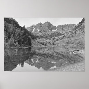 Poster Maroon Bells en automne, Colorado N/B