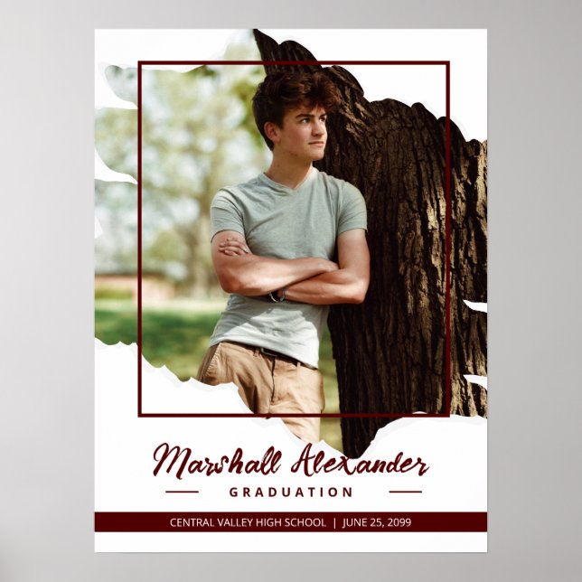 Poster Maroon Edgy Abstrait Torn Photo Graduation (Devant)