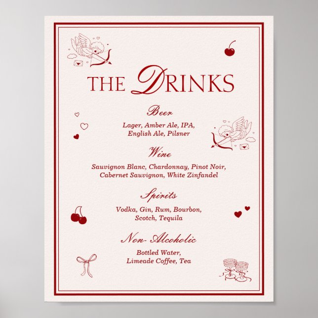 Poster Maroon Opera Wedding Bar Drinks Menu (Devant)