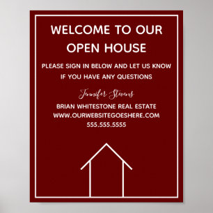 Poster Maroon Real Estate Company Custom Open House