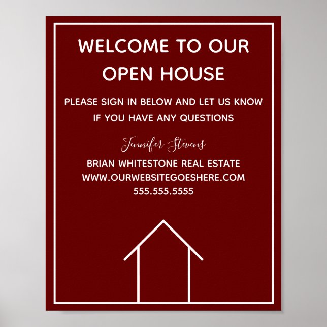 Poster Maroon Real Estate Company Custom Open House (Devant)