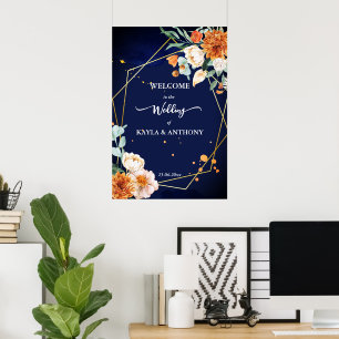Poster Marque bleu orange fleurs de sauge bienvenue
