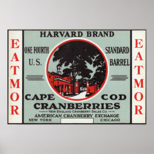 Poster Marque de canneberges de Cape Cod Harvard Eatmor