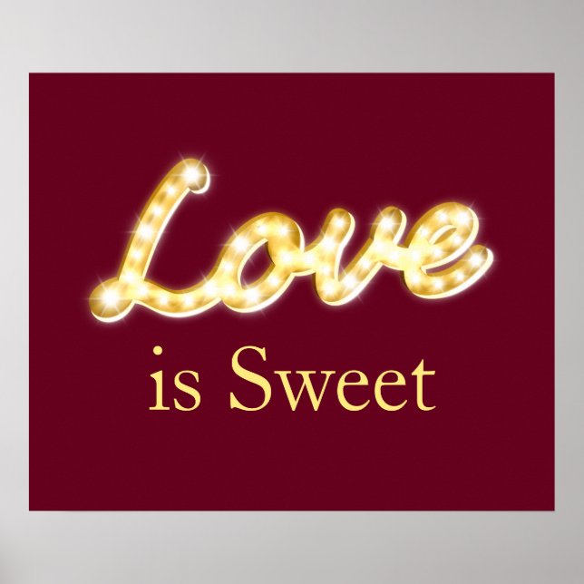 Poster Marquee Lights Love is Sweet - marsala (Devant)