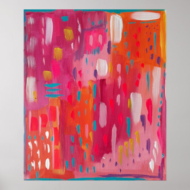 Poster Marques de pinceau rose et orange Abstraites (Devant)
