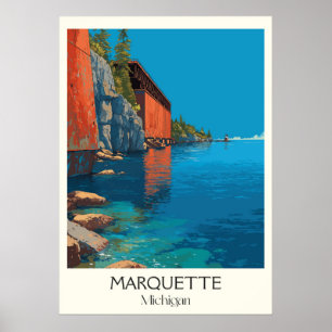 Poster Marquette Michigan Vintage Lake Superior Cabine