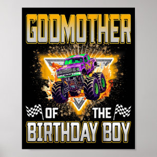 Poster Marraine du garçon fêté Monster Truck Anniversaire