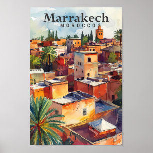 Poster Marrakech Maroc Aquarelle Peinture Voyage