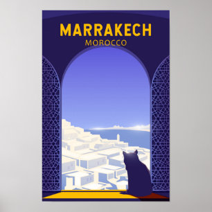 Poster Marrakech Maroc Cat Retro