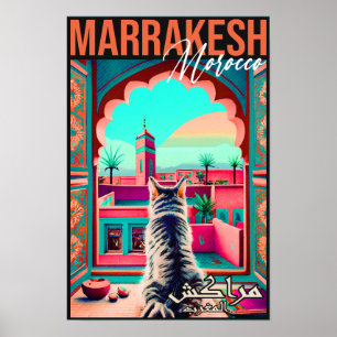 Poster Marrakech Maroc Chat Voyage Tourisme Souvenir