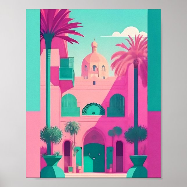 Poster Marrakech Maroc Vecteur plat Art Turquoise (Devant)