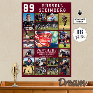 Poster Marron Sports Graduation Senior 18 Collage Photo