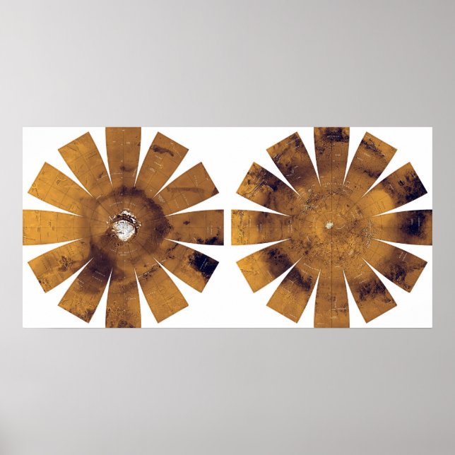 Poster Mars - Carte hémisphérique (Devant)