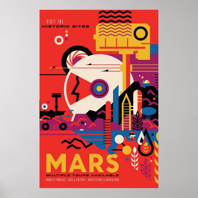 Poster MARS Visitez Les Sites Historiques NASA Exploratio (Devant)