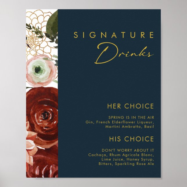 Poster Marsala Autumn Floral | Boissons Signature Marine (Devant)