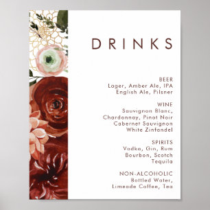 Poster Marsala Autumn Floral   Menu Boissons Mariages bla