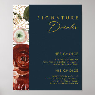 Poster Marsala Autumn Floral   Navy Signature Drinks