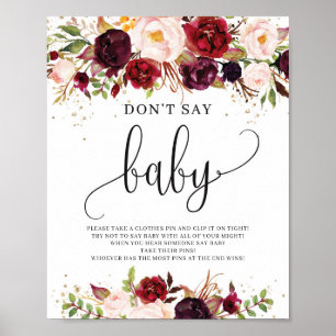 Poster Marsala bordeaux rustique ne pas dire baby sign je
