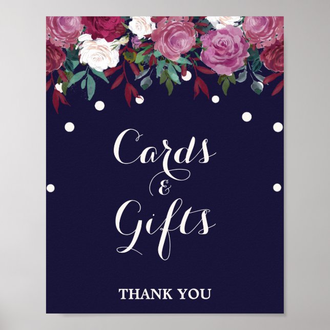 Poster Marsala & Bourgogne Floral sur cartes marines et c (Devant)