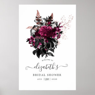Poster Marsala et Rose Gold Floral Bridal Shower Bienvenu