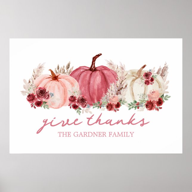 Poster Marsala Pink Burgundy Automne Citrouilles Nom Post (Devant)
