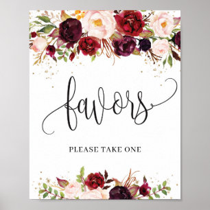 Poster Marsala rouge floral rose burgundy boho faveurs si