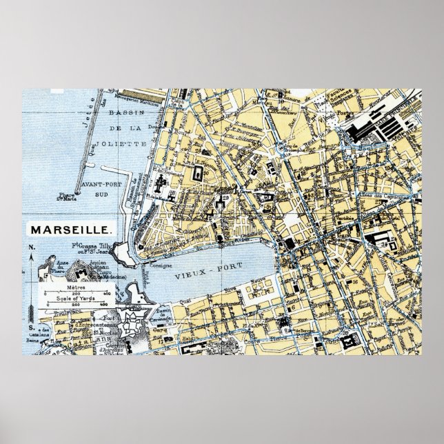 Poster Marseille, France Carte Vintage (Devant)