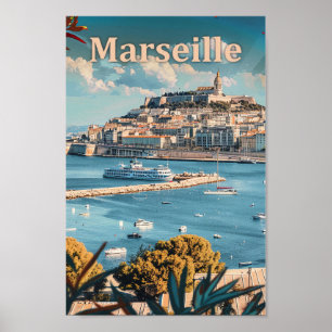 Poster Marseille France Vintage Retro Illustration Voyage