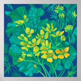 Poster Marsh Marigold Fleurs sauvages d'été peinture flor