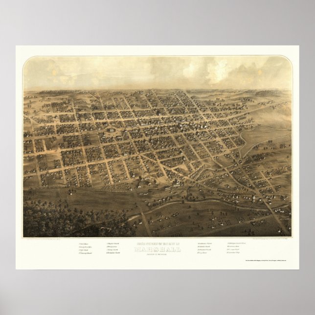 Poster Marshall, MI Carte panoramique - 1868 (Devant)
