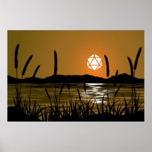 Poster Marshland Sunset Lake D20 Dice Sun RPG Paysage
