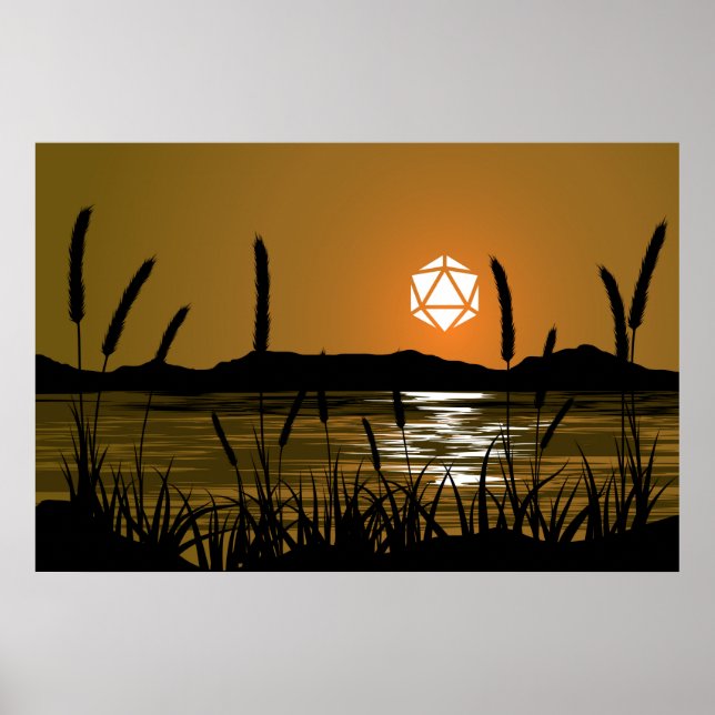 Poster Marshland Sunset Lake D20 Dice Sun RPG Paysage (Devant)
