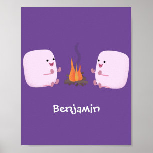 Poster Marshmallows mignons roses par dessin animé sur le