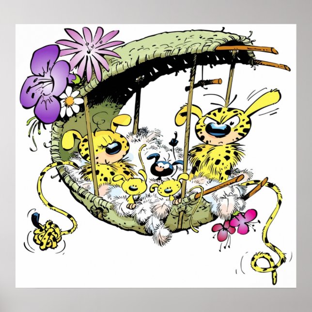 Poster Marsupilami dans le nid avec la famille (Devant)