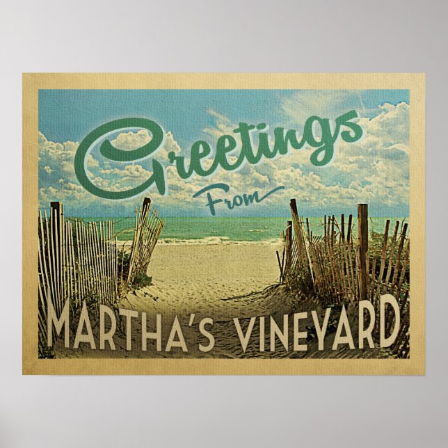 Poster Martha's Vineyard Beach Vintage voyage (Devant)