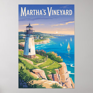 Poster Martha's Vineyard Massachusetts Phare Voyage