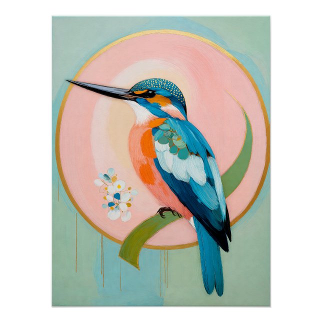 Poster Martin-pêcheur céleste : une étude en azur et or (Devant)
