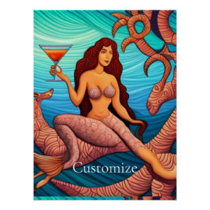 Poster Martini à cheveux longs Mermaid Thunder_Cove
