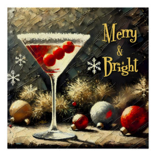 Poster Martini de Noël aux triples cranberries Rétro 50