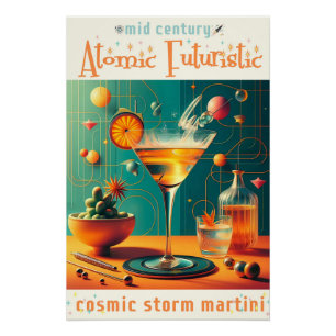 Poster Martini de tempête cosmique futuriste atomique