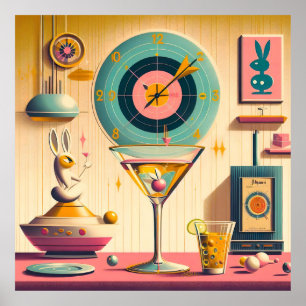 Poster Martini lapin atomique Futuriste du milieu du sièc